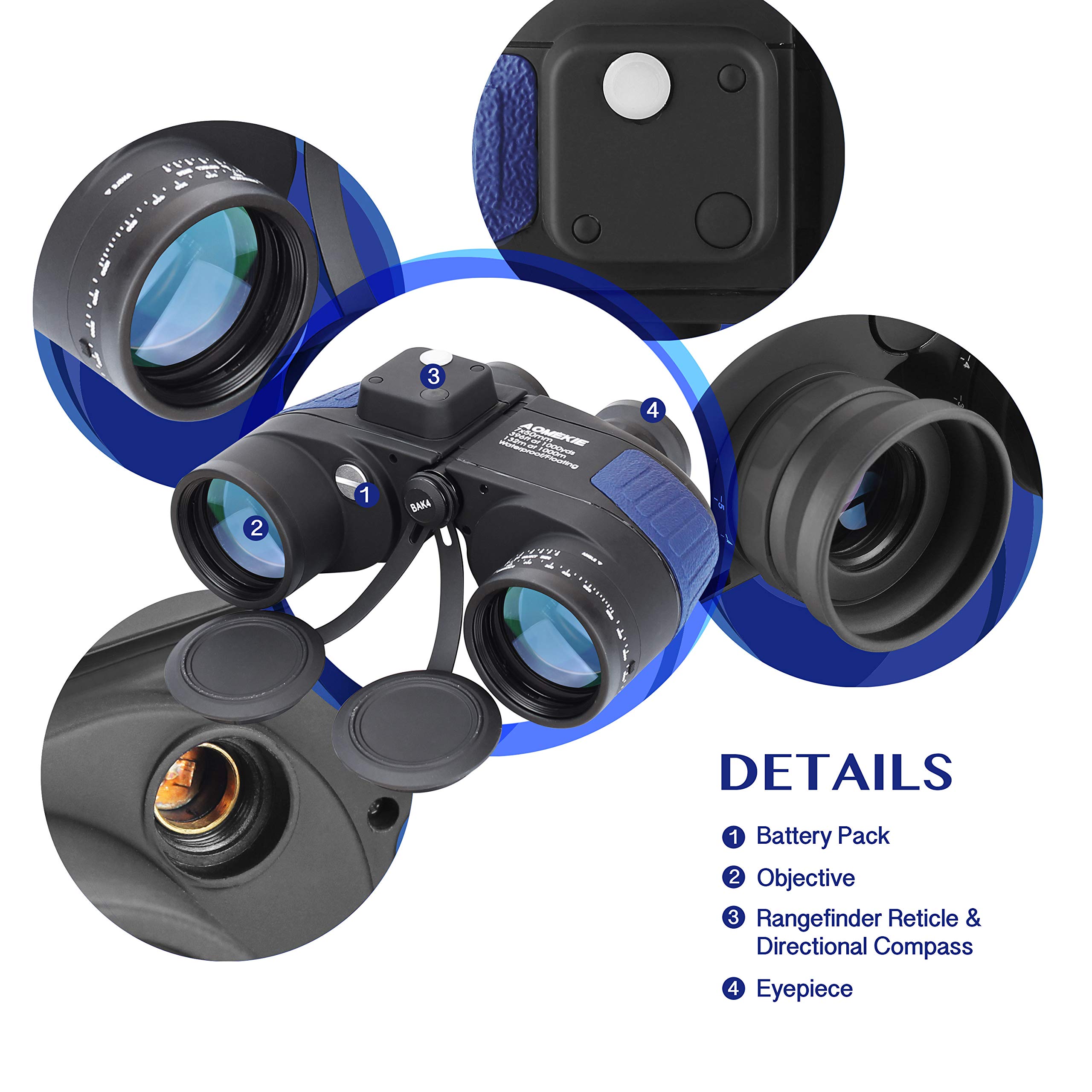 Aomekie Marine Binoculars Night Vision for Adults, 7X50 Military