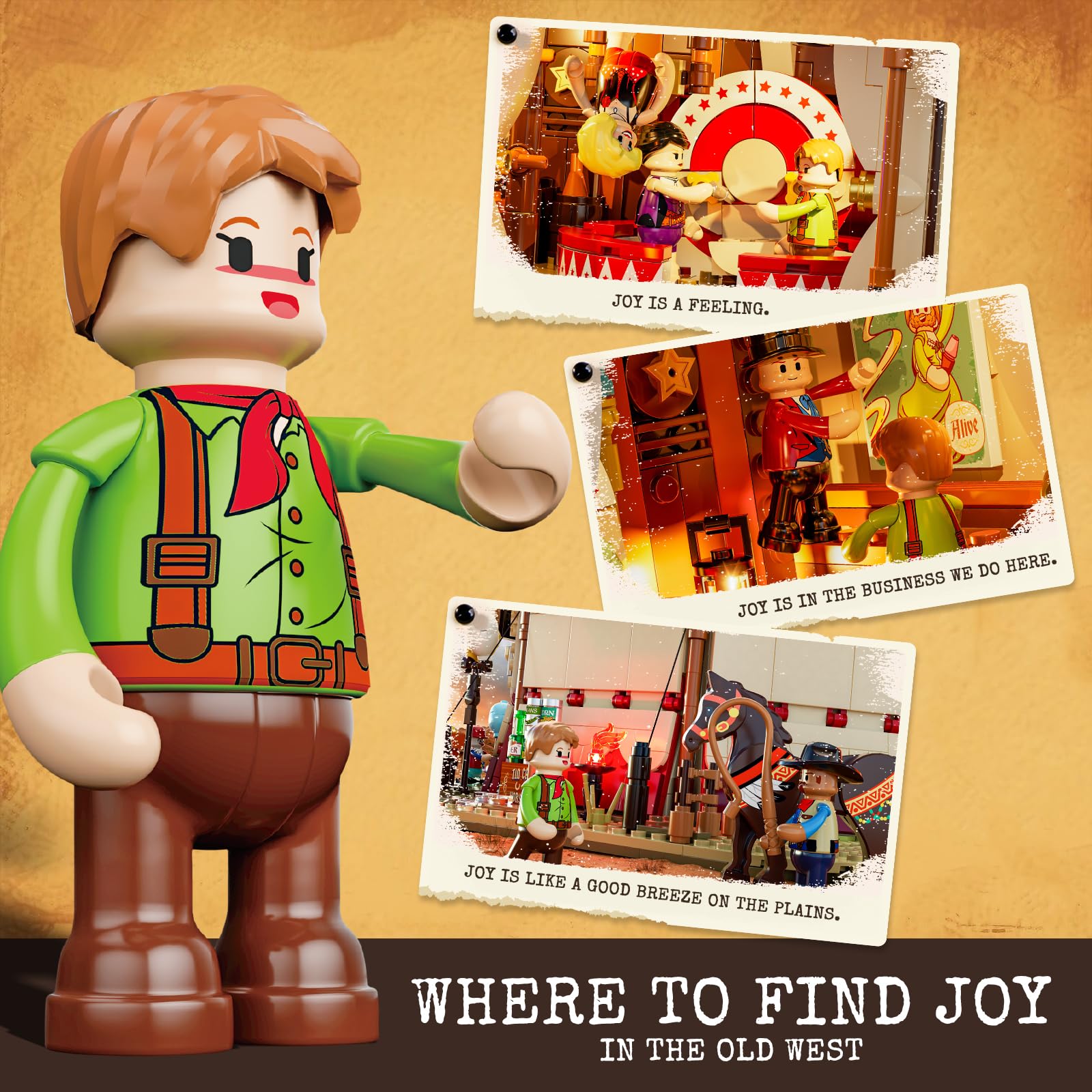 Lumibricks Traveling Circus Bauset mit Licht – 1962 Teile Zirkuszelt mit LED & Minifiguren – Modularer Jahrmarkt für Erwachsene, Westernfans & Freizeitpark-Sammler 5