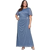 S.L. Fashions Womens Long Glitter Mesh Stretch Mother of The Bride Dress with Ruched Waist (Plus Size)