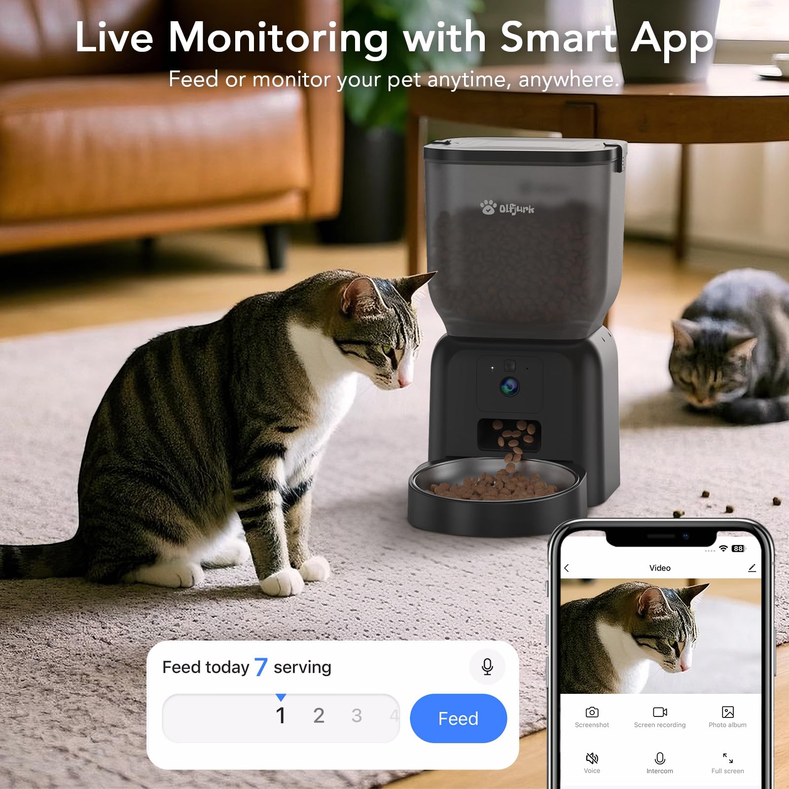 Condition photo showing New/Like New for olfjurk automatic dog & cat feeder,app controlled with freshness preservation, 4l timed cat feeder w