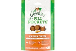 Greenies Feline Pill Pockets for Cats Natural Soft Cat Treats, Chicken Flavor, 1.6 oz. Pouch (45 Treats)