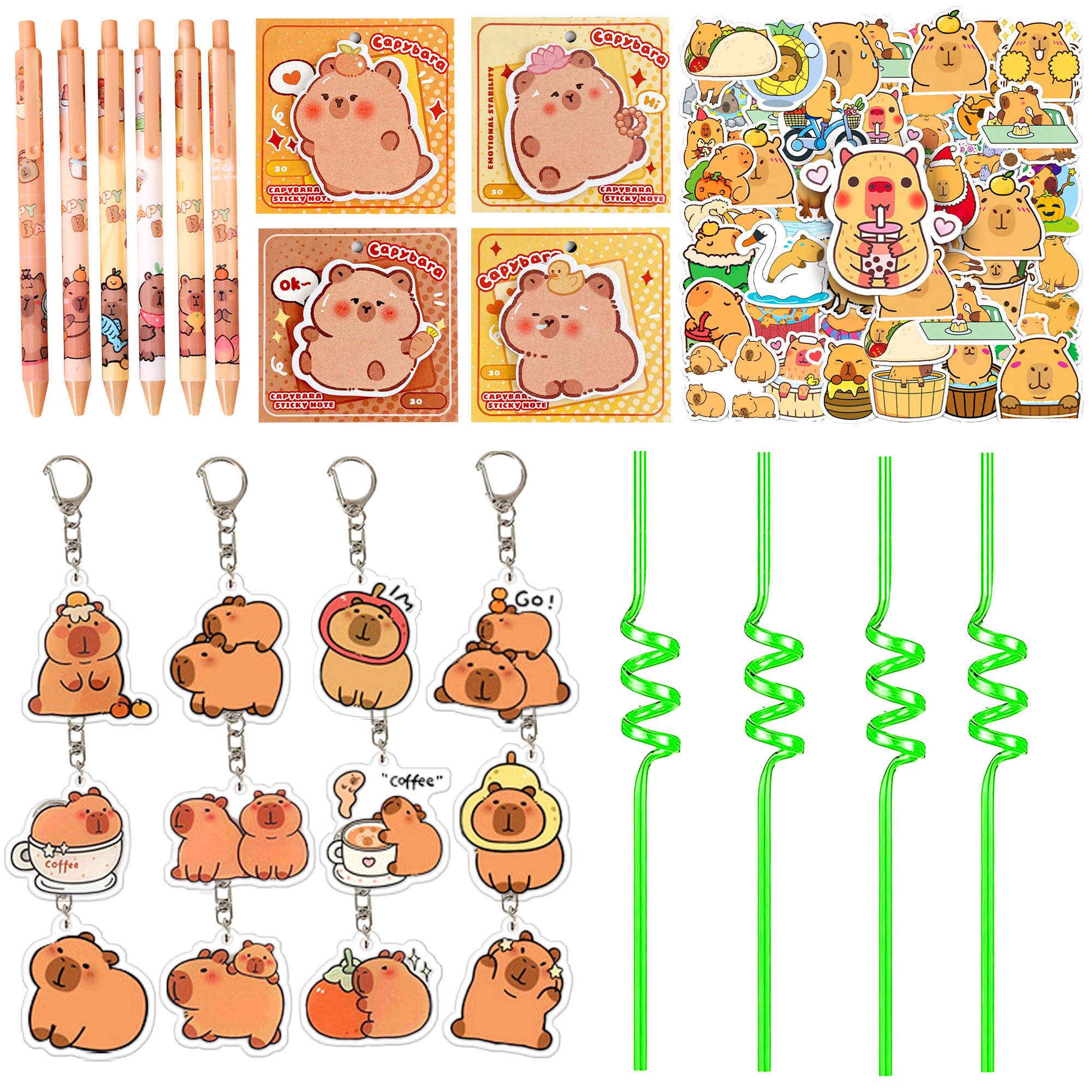 BACH AND BOOZY Capybara Party Favors Drinking Straws Cups Notepads Pens Gift Tags Sticker for Capybara Birthday Party Supplies
