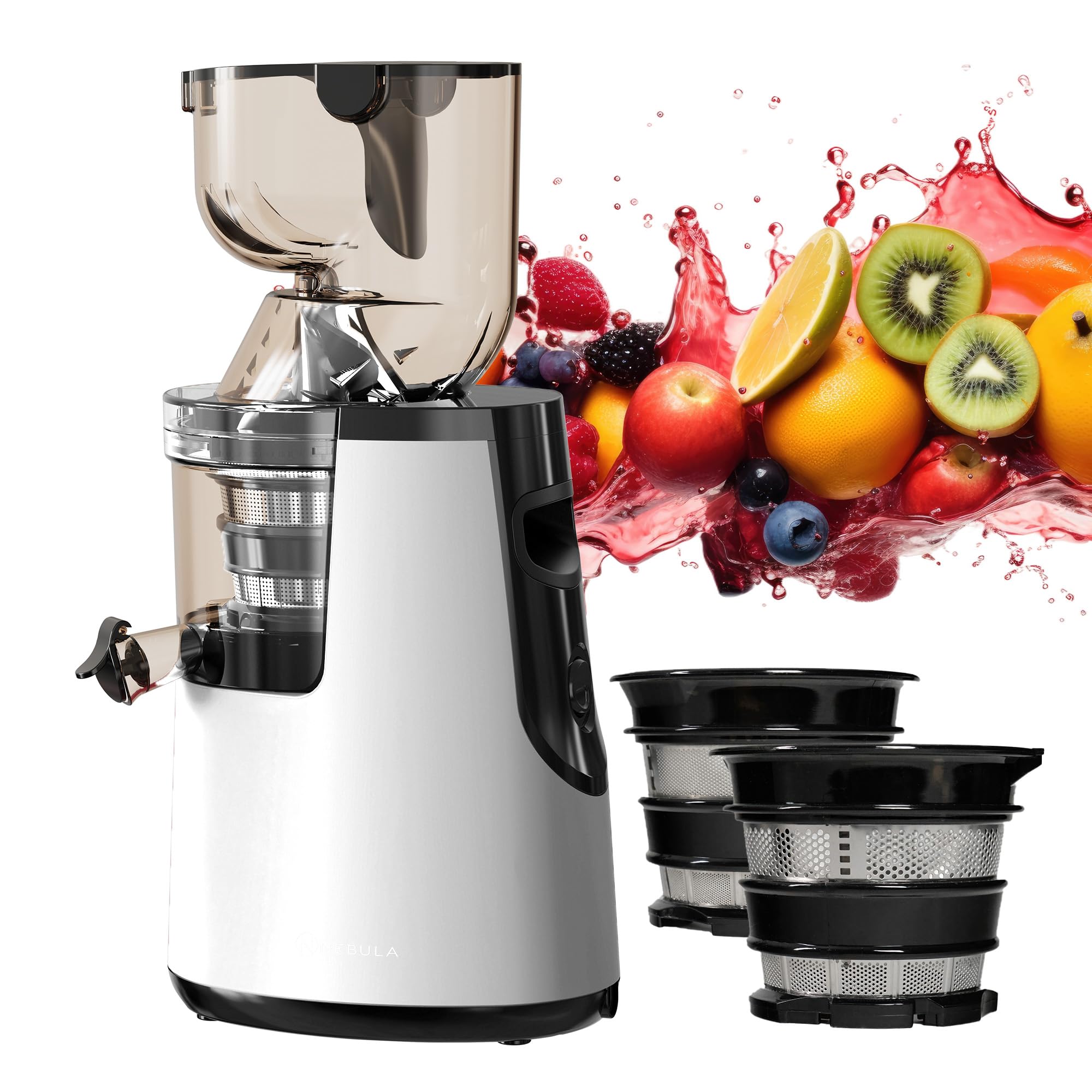 Nebula Grande 150W Electric Cold Press Slow Juicer Silver, 80mm Self-Feeding Chute for Whole Fruits, Masticating Juicers for Whole Fruit & Vegetable, Cold Press Juicer Machines