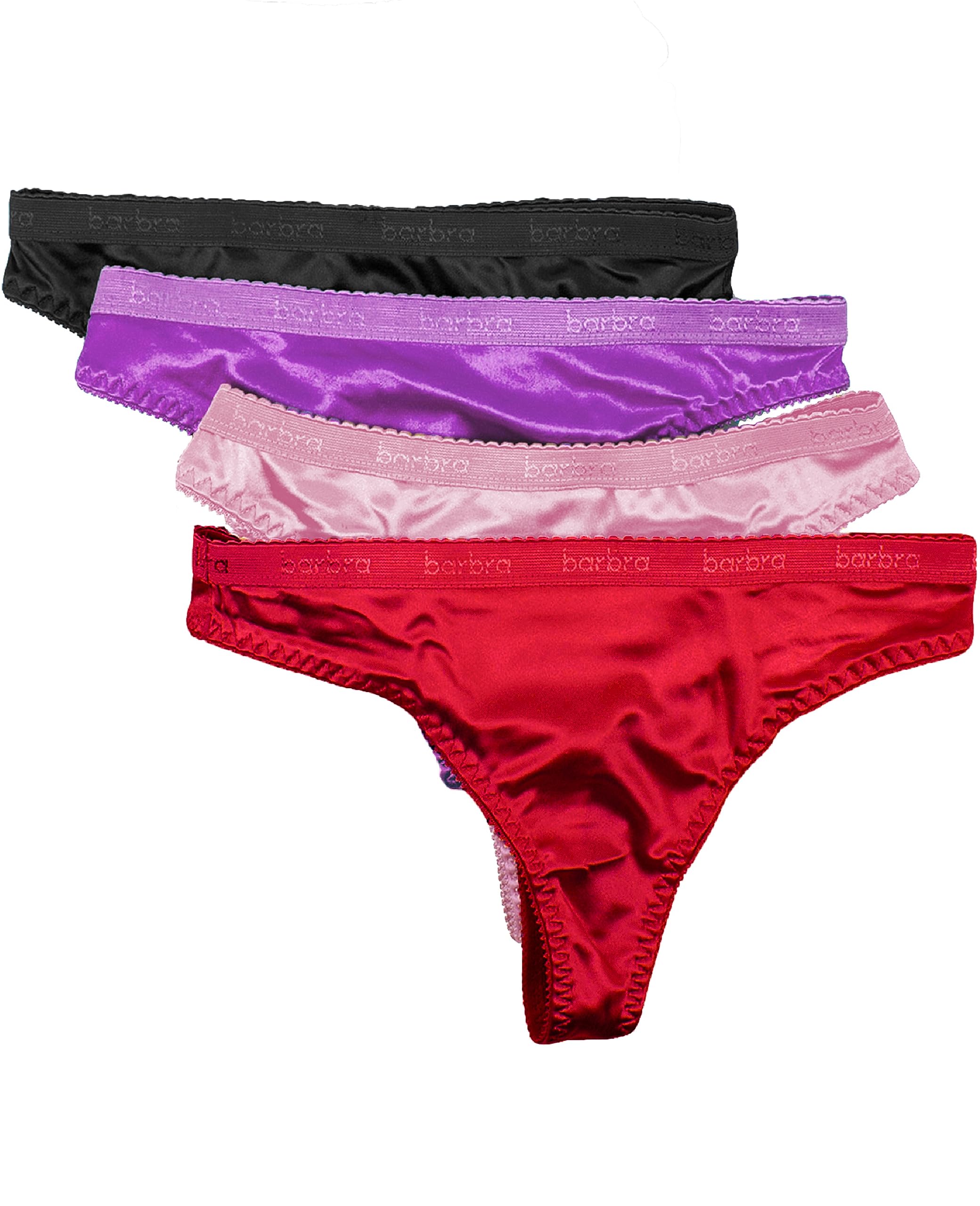 Katie & Laura's Fancy Satin Thong Panties – 3 Pack, Full Front Coverage, High Rise Stretch Satin