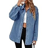 Tankaneo Womens Oversized Denim Shirt Jacket Button Down Long Sleeve Fall Casual Jean Shackets