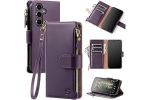 Shieldtop Compatible with Samsung Galaxy S25 Wallet Case with Card Holder,Women Men RFID Blocking PU Leather Flip Cover Wrist Strap Zipper Credit Card Slots,Phone Case for Galaxy S25 6.2",Dark Purple