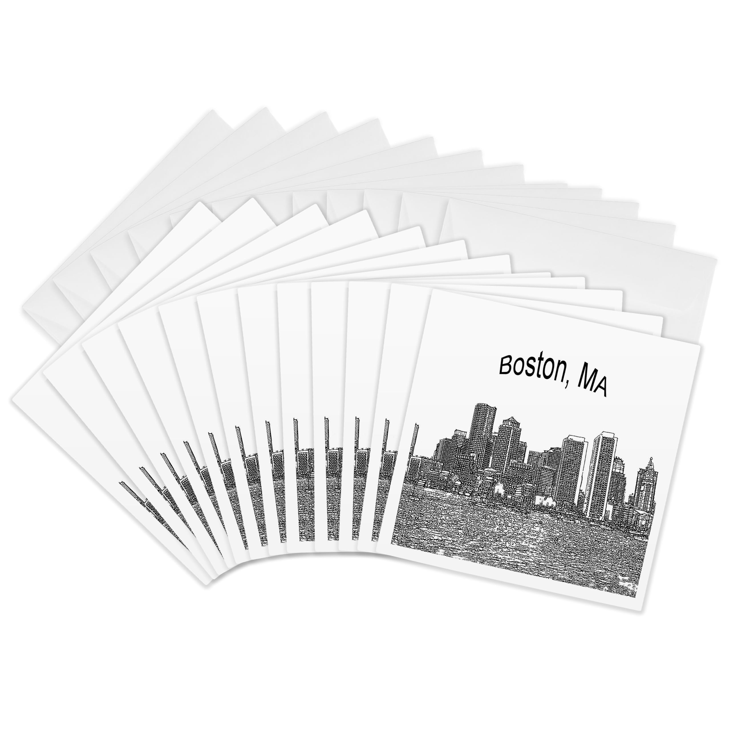 3dRose gc_21731_2 6 x 6-Inch "Boston Downtown Skyline Line Art" Greeting Card (Pack of 12)