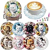 8Pc Diamond Art Coasters Holder Cork Pads, Diamond Painting Coasters 4x4 In | Cat Diamond Art Coasters Kits for Adults Beginners, Board Double Layer, DIY Non Slip for Home Office Decor & Gifts