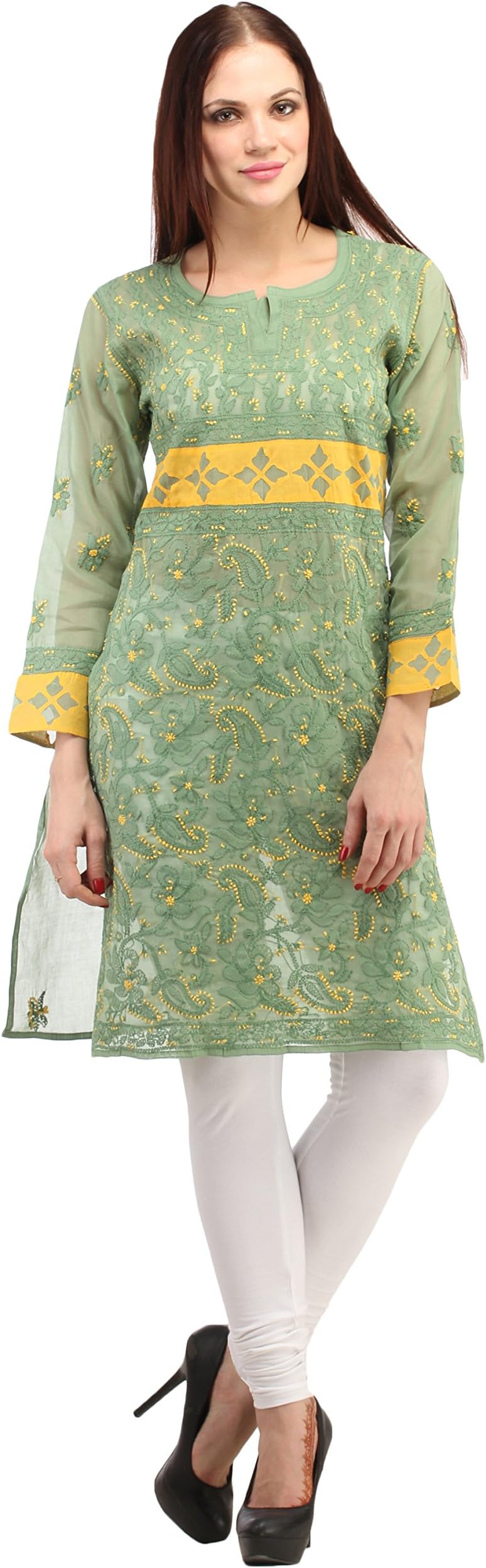 Ladies Tunic Top Kurti Indian Chikankari Hand Embroidery Women Summer dress