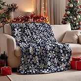 Horaldaily Christmas Flannel Blanket Throw, Navy Snowflake Soft Fuzzy Plush Cozy Fleece Blankets for Couch Sofa Bed Lounging, Ideal Gifts for Kids Adults Wife Self, 50x60