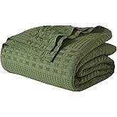 VHC Brands 100% Cotton Waffle Weave Twin Blanket 66"x90", Decorative Lightweight Spring and Summer Throw Blanket, Bedroom Decor for Bed, Couch, or Sofa, Olive Green