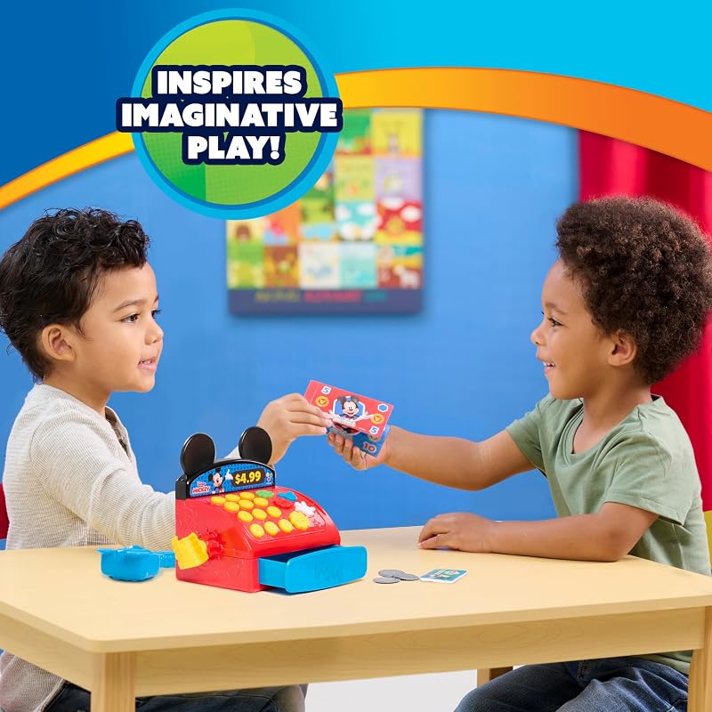 Caixa registadora Disney Jr. Micky Mouse Clubhouse com sons, frases e dinheiro de brinquedo, 10 peças, desenvolve competências básicas de matemática, brinquedo para crianças a partir dos 3 anos, pela Just Play