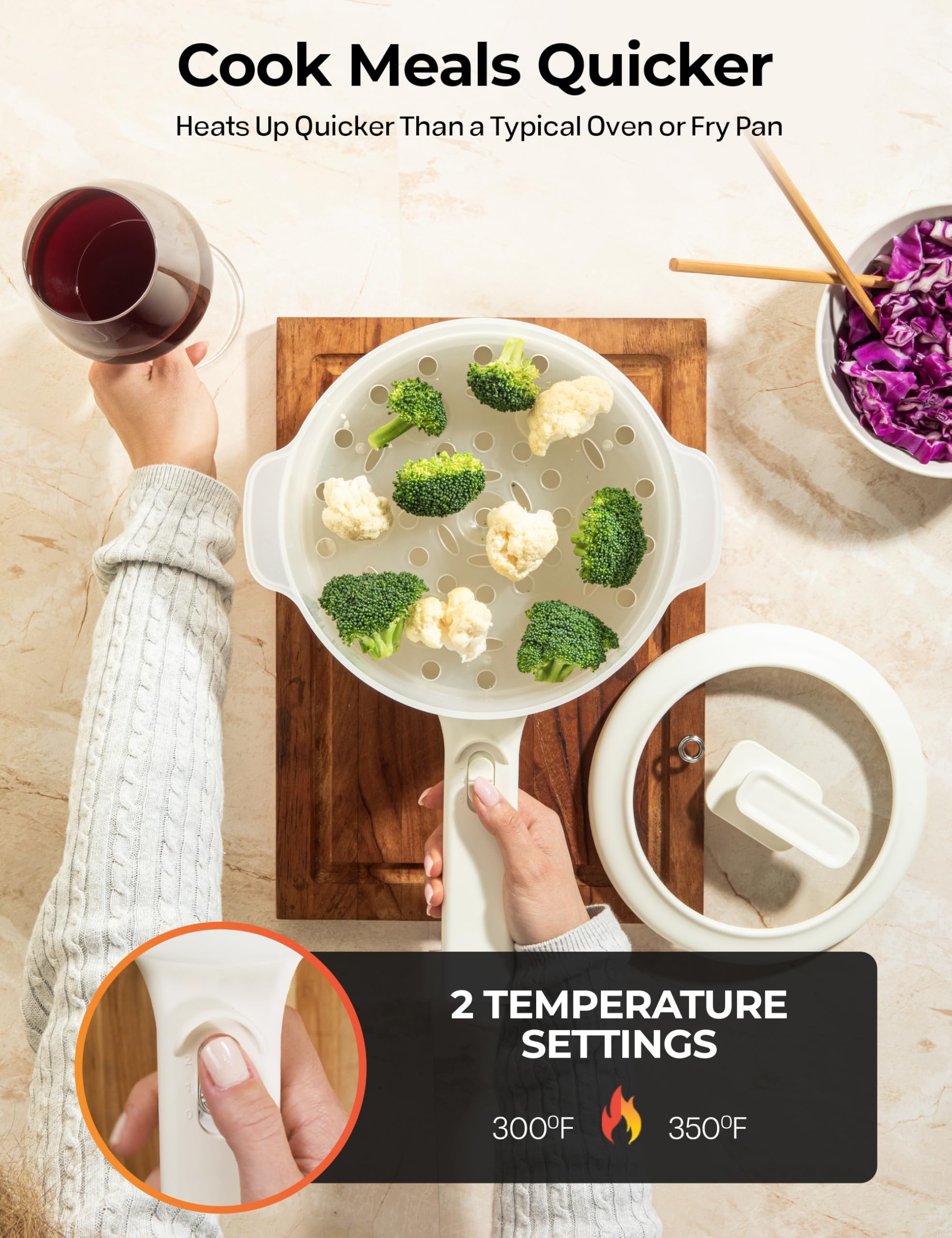 CERAMAX Electric Hot Pot for Cooking, Portable Hotpot Pot Electric Cooker Frying Pan for Dorm Room Essentials, Camping, RVs - 2024 Model