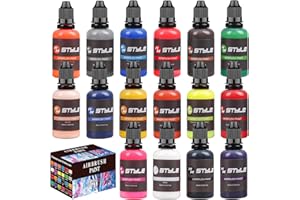 rhinowisdom Airbrush Paint - 16 Colors Airbrush Paint Set 1fl oz, Opaque & Brilliant Colors, Leather & Shoe Acrylic Air brush Paint Kit Ready to Spray Water Based for Artists Beginners Hobbyist