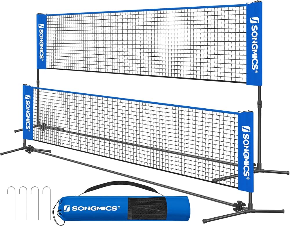 SONGMICS 4 m Badminton Net Volleyball Net Adjustable Height Poles Portable Set