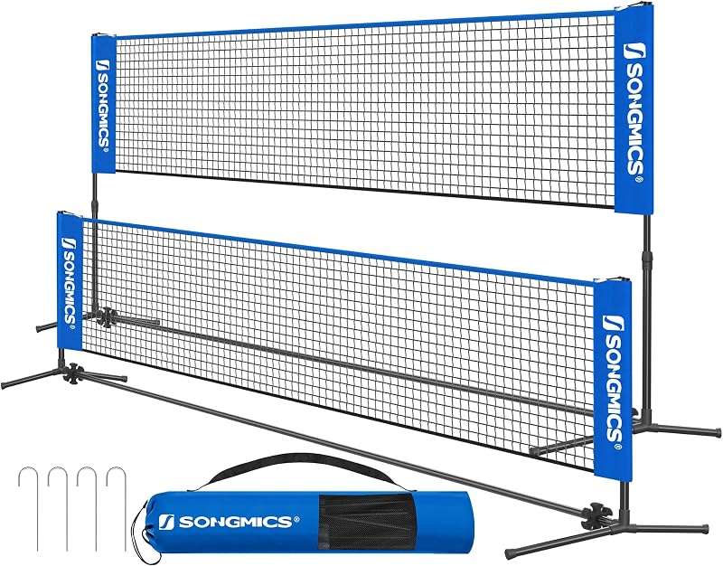 SONGMICS 4 m Badminton Net Volleyball Net Adjustable Height Poles Portable Set
