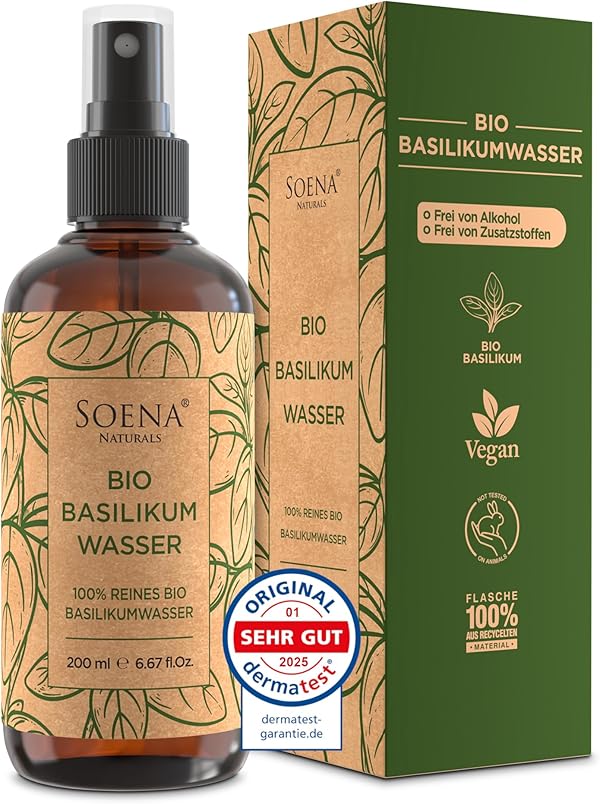 BASILIKUMWASSER - 200ml • Haarkur für dünnes & brüchiges Haar[BIO-ZERTIFIZIERT] • 100% NATURREIN - Aus Echtem Basilikum | Haar-Kur Derma-Test: SEHR GUT