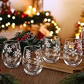 Vesici 4 Pcs Christmas Stemless Wine Glasses 19 oz Winter Snowflake Wine Glasses Christmas Snowflake Drinkware Set Xmas Birthday Gifts for Xmas Festive Party Supply