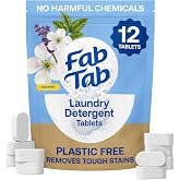 Fab Tab 100% Plastic-Free Laundry Detergent Tablets, 12 Count, Fresh Scent | Lifts Tough Stains and Odors, Free and Clear Laundry Detergent, Eco-Conscious Formula, Pre-Measured Tablets, HE Compatible