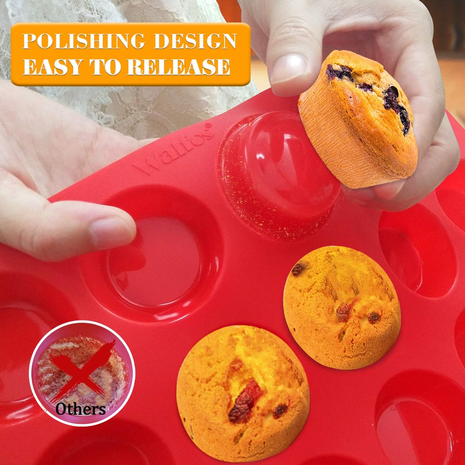 Walfos Mini Muffin Trays 24 Silicone Small Cupcake Cases Mould Baking Pan for Cupcakes Brownies, Muffins, Pudding - Image 4