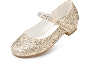 Stelle Girls Mary Jane Dress Shoes Low Heel Glitter Patent Bow Kids Party Wedding Flower Girl School Shoes(Toddler/Little/Big Kid)