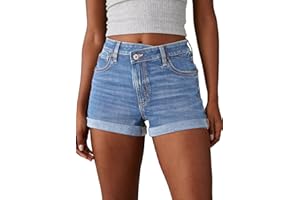Sidefeel Women's Jean Shorts High Waisted Stretchy Casual Rolled Hem Zimbaplatinum Denim Shorts