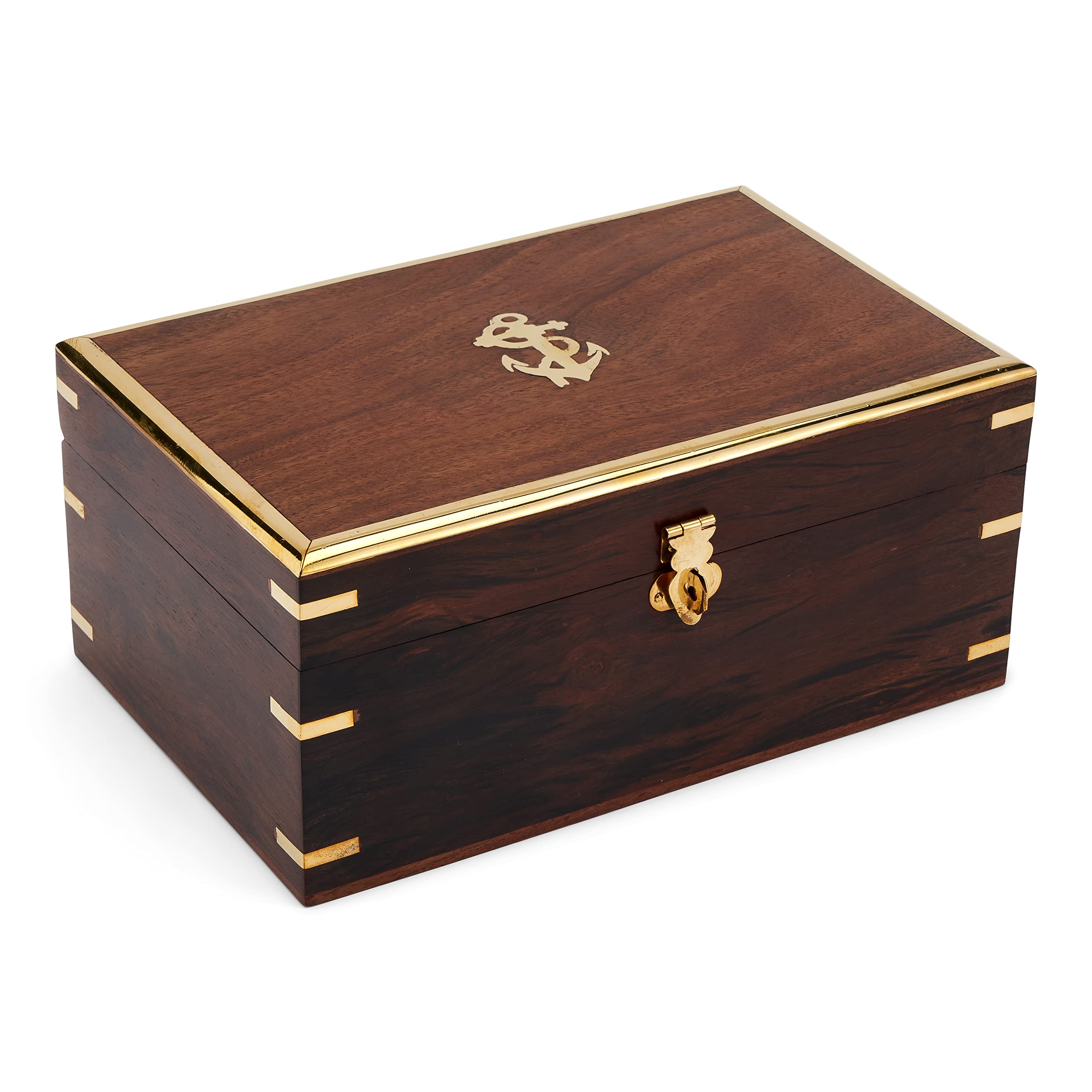 NKlaus 22 x 14 x 10 cm Natural Wooden Box Elaborate Brass Decoration Wooden Box Maritime Storage for Jewellery Souvenirs 11634