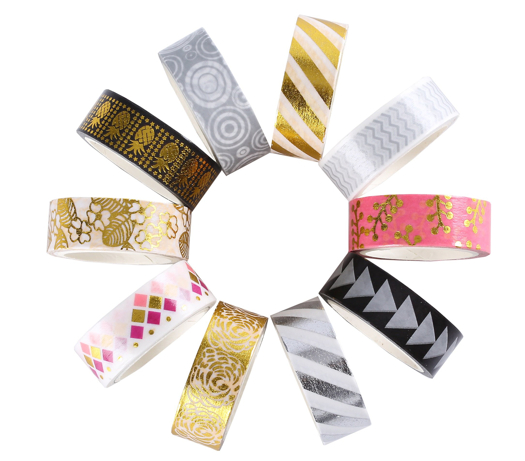 21 Rolls Foil Washi Tape Gold & Colored Metallic Washi Tape 15mm