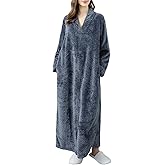 Locachy Women's Flannel Zip Warm Robe Cozy Fluffy Long Bathrobe Housecoats Nightgown Sleepwear