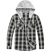 TBMPOY Men's Flannel Hoodie Shirts Plaid Casual Button Down Long Sleeve Lightweight Hooded Button Up Shirt with Pockets