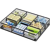 Marbrasse Desk Drawer Organizer, Metal Mesh Drawer Organizer Tray with 5 Adjustable Compartments,Desk Organizers and Accessories for Home,Office,Kitchen,Makeup,Vanity (Black)
