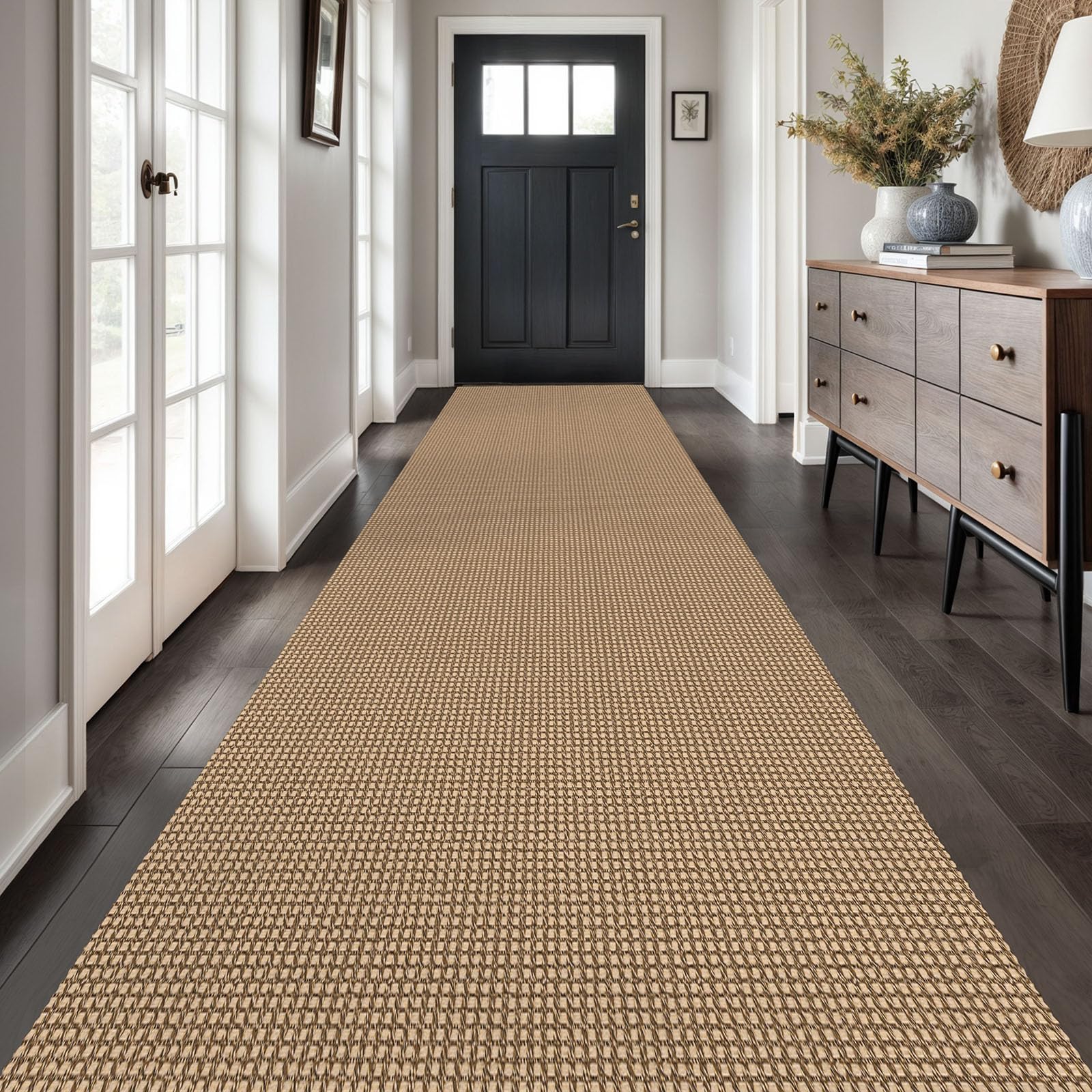 Photo 1 of Ivissy Braided Runner Rug 3x18 Ft Washable Runners for Hallways Non Slip Kitchen Runner Rug Cotton Long Entryway Runner Indoor, Woven Carpet for Hall Stair Entryway, Tan/Brown