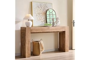 OKD Modern Entryway Console Table, Sofa Table with Drawers, 63" Long Hall Table Behind Couch, Thick Wood Design for Living Room, Hallway - Light Knotty Oak