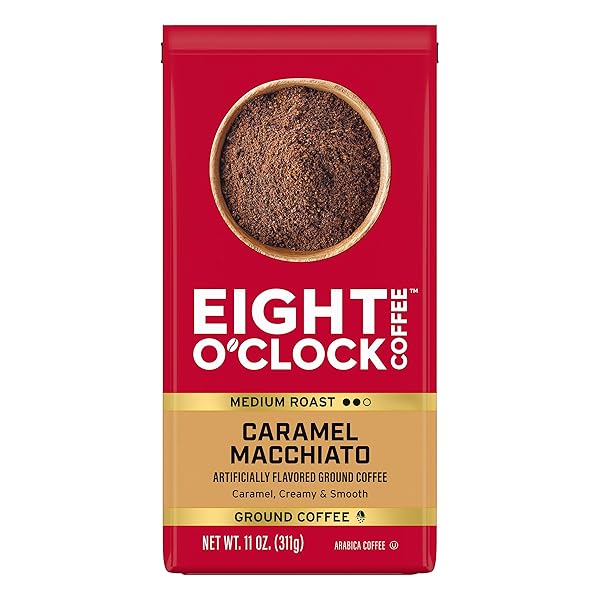 EIGHT O’CLOCK COFFEE CARAMEL MACCHIATO GROUND COFFEE, MEDIUM ROAST, 11 OUNCE (PACK OF 1) – CARAMEL, CREAMY, SMOOTH