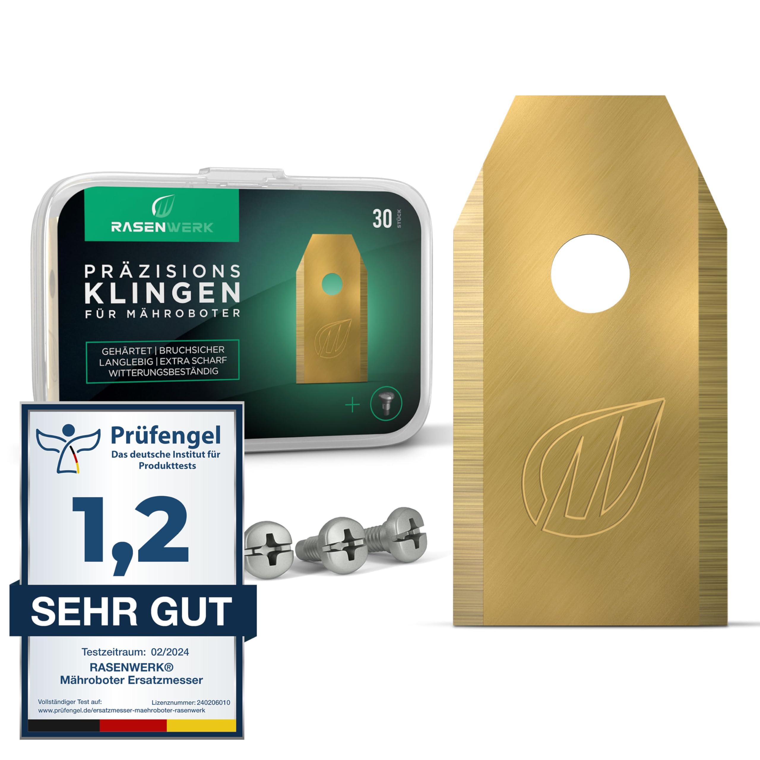 RASENWERK® - High Quality Replacement Blades for Robotic lawnmowers - Compatible with Husqvarna, Gardena with Innovative Screws - Universal Replacement Blades - Robotic Lawnmower Blade Set - 30 pcs.