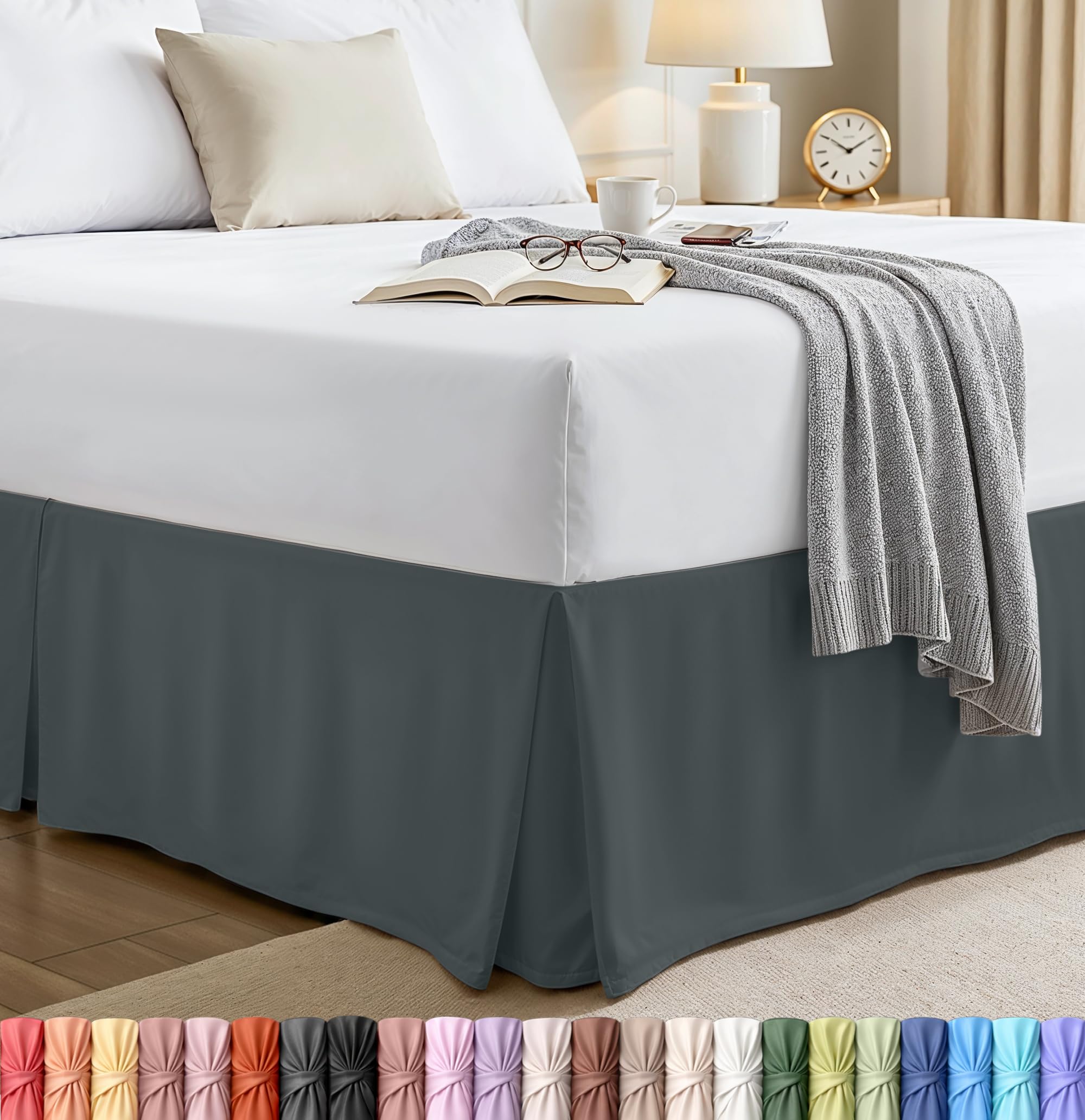 Queen Bed Skirt, Hides Under-Bed Storage 16 Inch Drop, Pleated, Grey