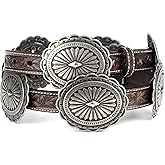 Ariat Women's Brown Tooled with Silver Oval Concho Leather Belt