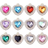 Hmjpng 24pcs 12 Colors Rhinestone Heart Charms Cubic Zirconia Alloy Crystal Beads Pendants Charms for DIY Earrings Necklace Bracelet Crafts Jewelry Making Tiny Dangle Accessories