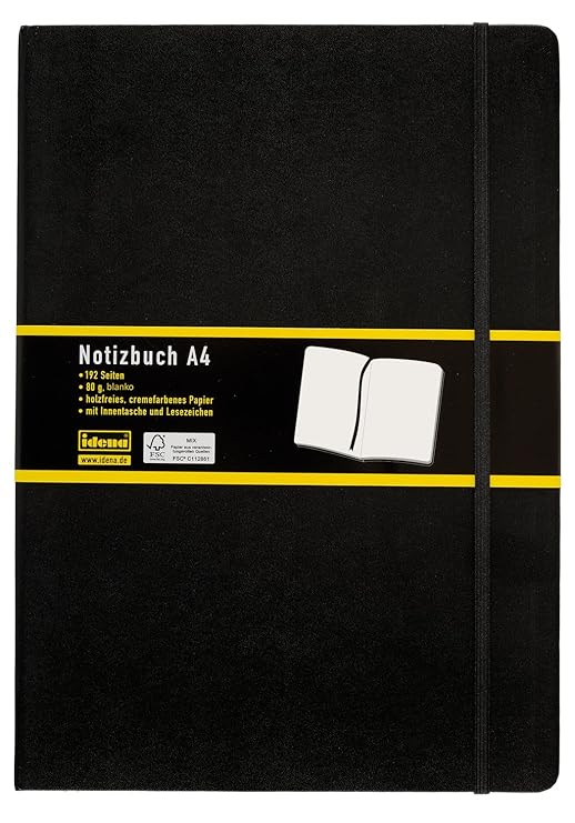 Idena 10053 - Notizbuch FSC-Mix, A4, Schwarz, blanko
