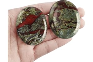 Artistone 2 Pcs Dragon Bloodstone Crystal Worry Stone Polished Pocket Oval Thumb Palm Worry Stones for Anxiety Stress Relief Meditation Massage Therapy Geometry