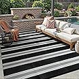 Lahome Striped Outdoor Rug 8x10 Patio Waterproof, Reversible Outdoor Plastic Straw Rug for Camping, RV Patio Rugs Outside Lar