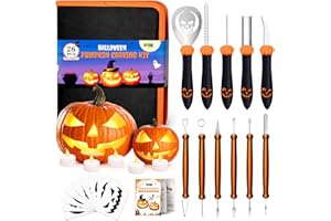 ZIZZ Pumpkin Carving Tools Halloween: 26 Pcs Professional Pumpkin Carving Kit Set for Adult Kid Stainless Steel Pumpkin Sculpting Tool with Stencil & LED Light for Halloween Decoration Jack-O-Lantern