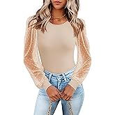 LUXVEER Women's Mesh Long Sleeve Shirts 2025 Fall Ribbed Knit Fitted Tops Business Dressy Casual Work Blouses