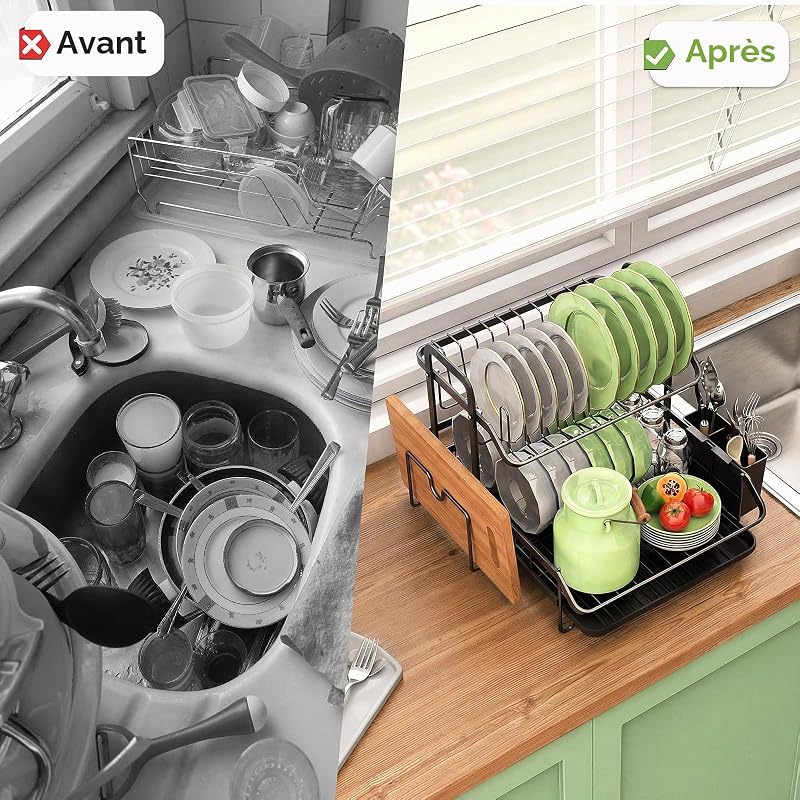 2 Niveaux Égouttoir Vaisselle, Egoutoire Vaisselle Cuisine Noir
