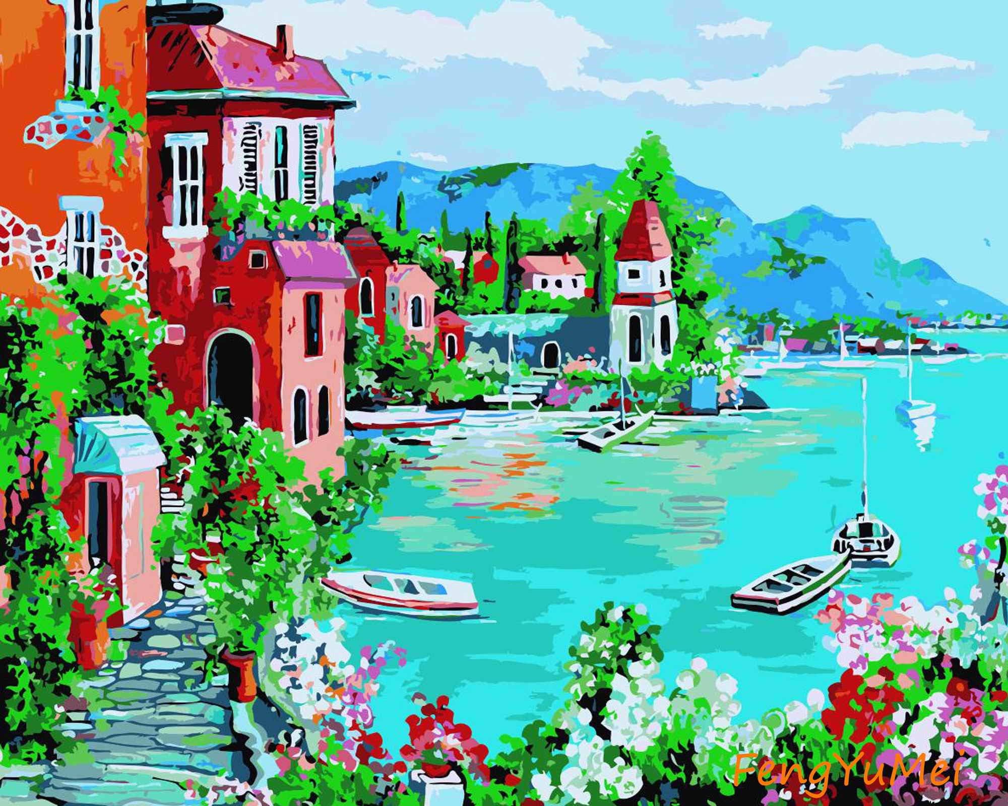 iCoostor Paint by Numbers DIY Acrylic Painting Kit for Kids & Adults– 16” x 20” New Silent Harbour Pattern Pattern