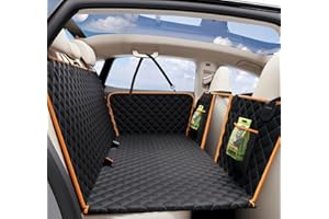 EAMEFIA Back Seat Extender for Dogs, Waterproof Dog Car Seat Cover for Back Seat with Hard Bottom Holds 420lbs, 600D Heavy-Duty Upgraded Material Dog Hammock for Car, Easy to Use and Clean