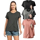 Rnxrbb 3 Pack Women's Nursing Tops for Breastfeeding Summer Short Sleeve T Shirts Postpartum Double Layer Clothes