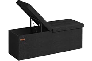 SONGMICS Mazie Collection - 43 Inches Storage Ottoman, Foldable Storage Bench with Flipping Lid, 660 lb Load Capacity, for Entryway, Living Room, Bedroom, Ink Black ULSF076B01