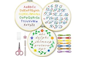 Bradove 3 Sets Alphabet Practice Embroidery Kit, Letters Embroidery Kit for Beginners Adults with Embroidery Patterns, Beginner Embroidery Kit, Learn to Embroider Kit Adult Beginner