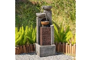 YZM 42.91" H Water Fountain Outdoor Garden Waterfall Fountains Indoor Bowl Cascading Water Feature with Led Lights 4-Tier for Home Deck Patio Porch Yard Decor